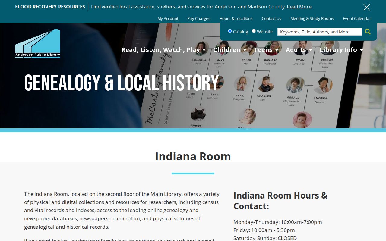 Anderson city directory Indiana Room genealogy page