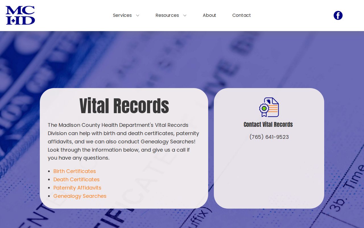 Madison County vital records page for Anderson name research